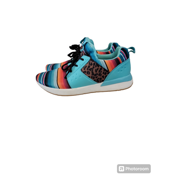 Crazy Train Sneakers Turquoise Serape Cheetah Low Top Lace Up Tennis Shoes Sz 8 - Picture 7 of 9
